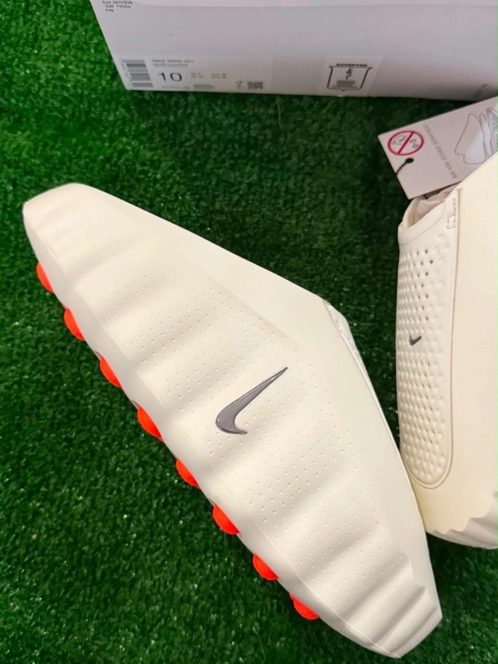 Nike Cream/White Soccer Cleats with Bright Orange Studs